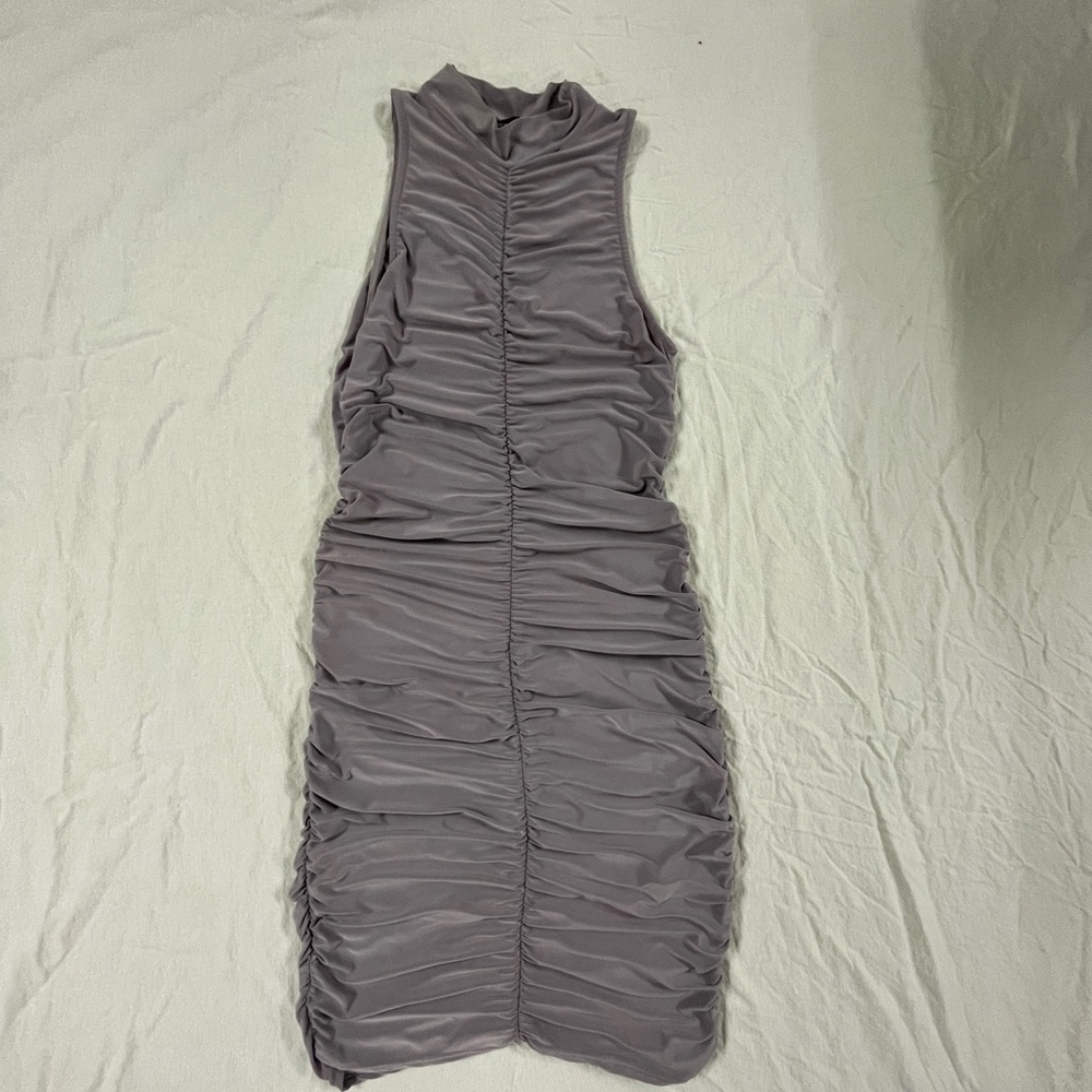 PLT, 6, lavender, rutched, mini dress, stretchy, halter